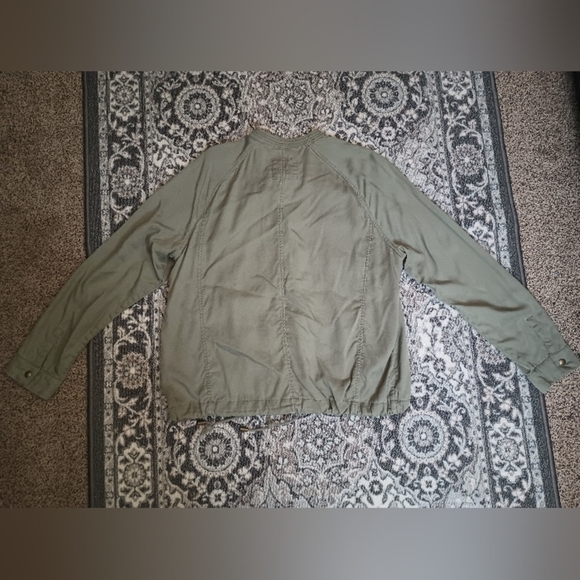 Gap Tencel Lyocell Olive Green Bomber Jacket Womens XL Snap Cinced Grunge - Picture 4 of 15